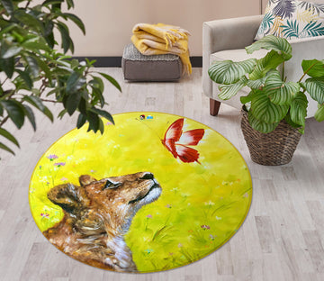 3D Lion Butterfly 877 Skromova Marina Rug Round Non Slip Rug Mat