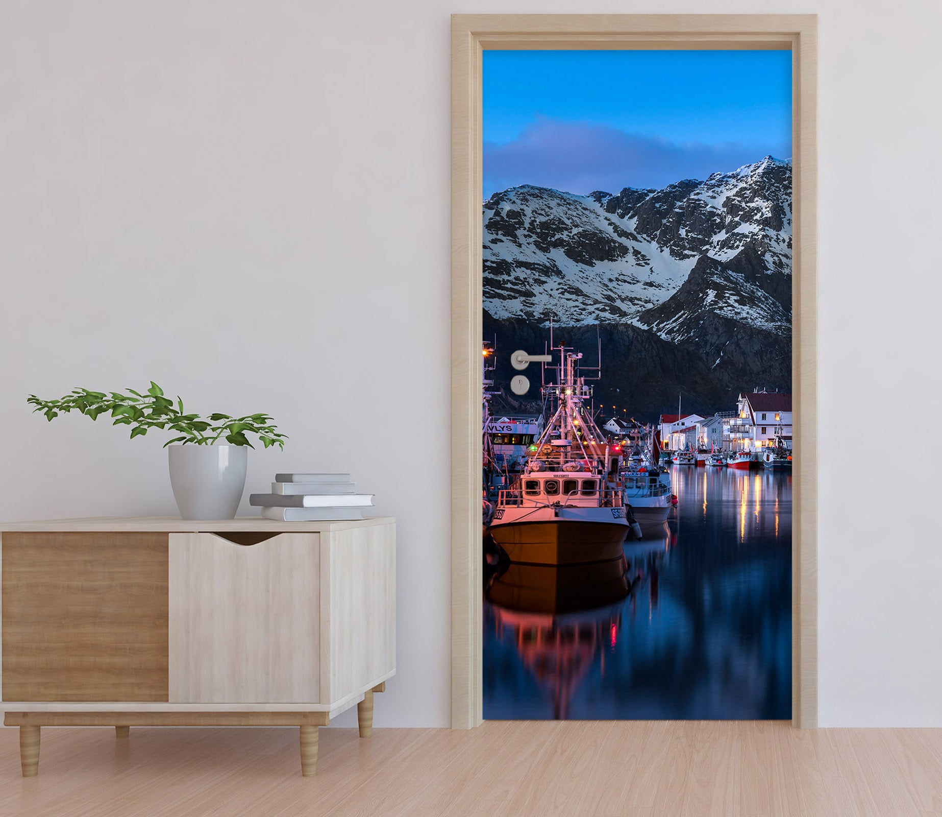 3D Mountain Boat 115111 Marco Carmassi Door Mural