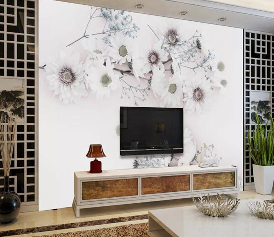 3D White Flower WC1467 Wall Murals