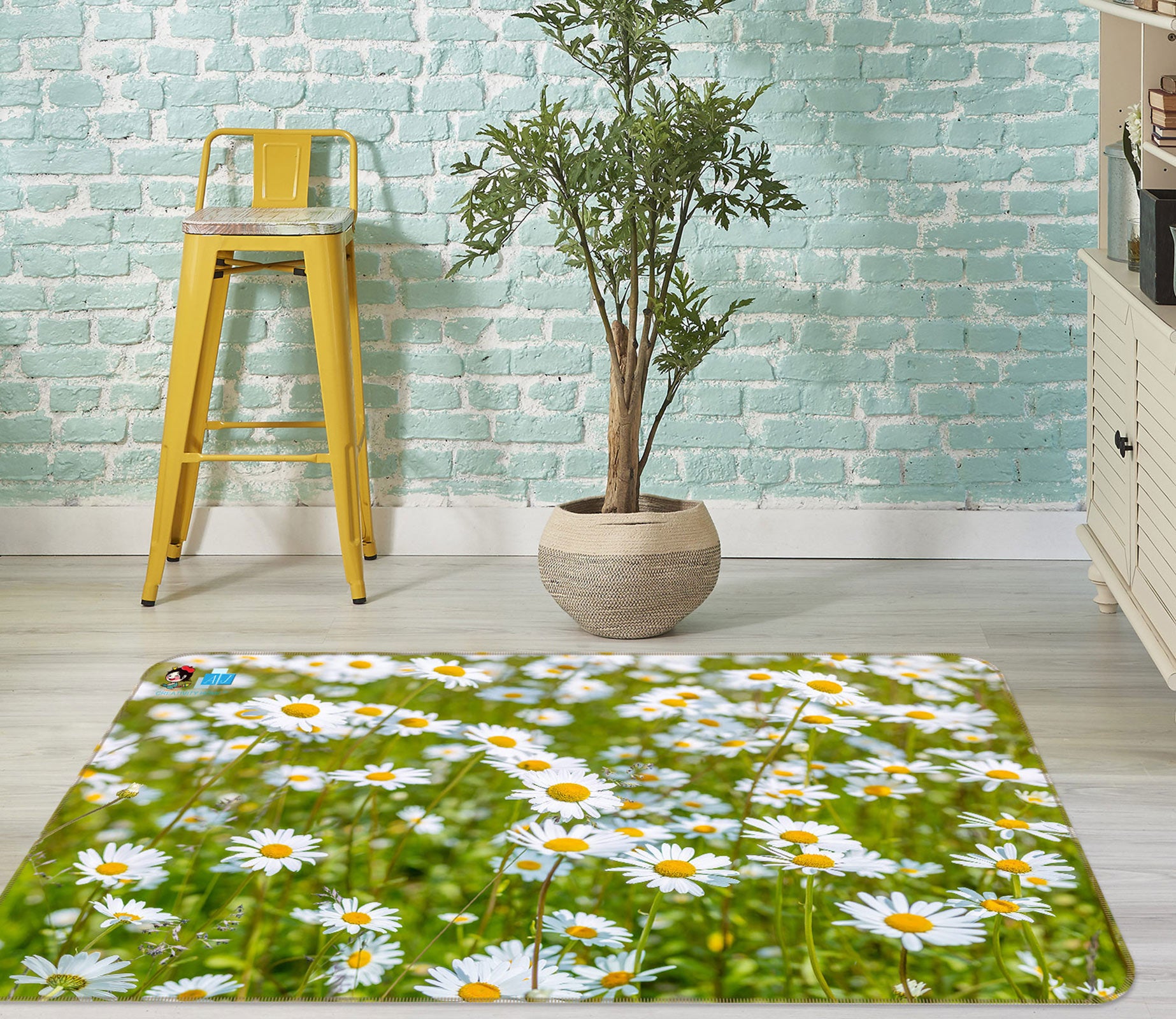 3D White Daisy 6862 Assaf Frank Rug Non Slip Rug Mat