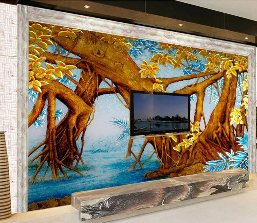 3D Yellow Flower Tree WC118 Wall Murals