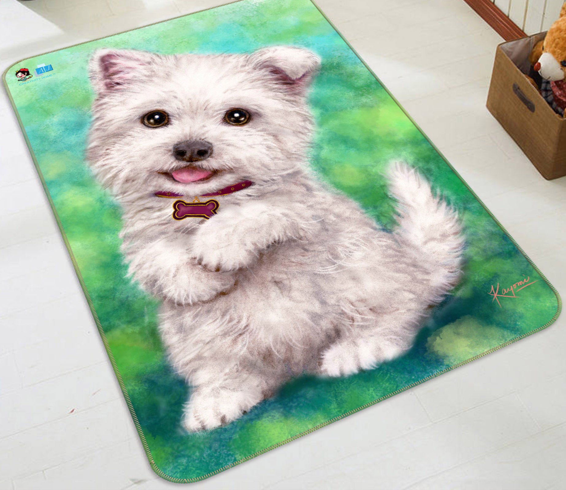 3D White Puppy 5700 Kayomi Harai Rug Non Slip Rug Mat