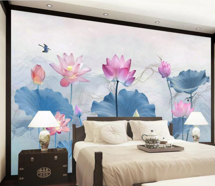 3D Swallow Lotus WC2419 Wall Murals