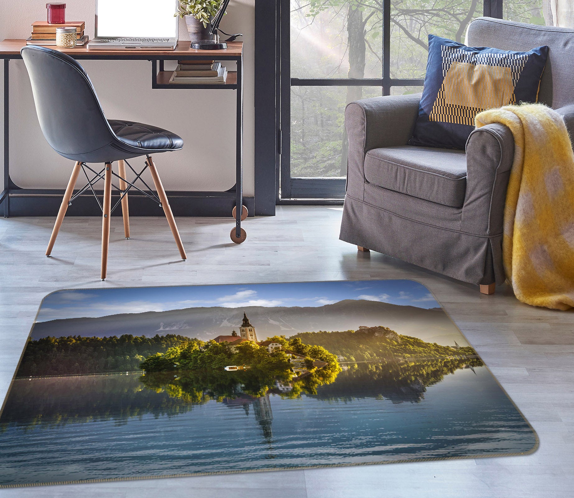 3D Forest Lake 1063 Marco Carmassi Rug Non Slip Rug Mat