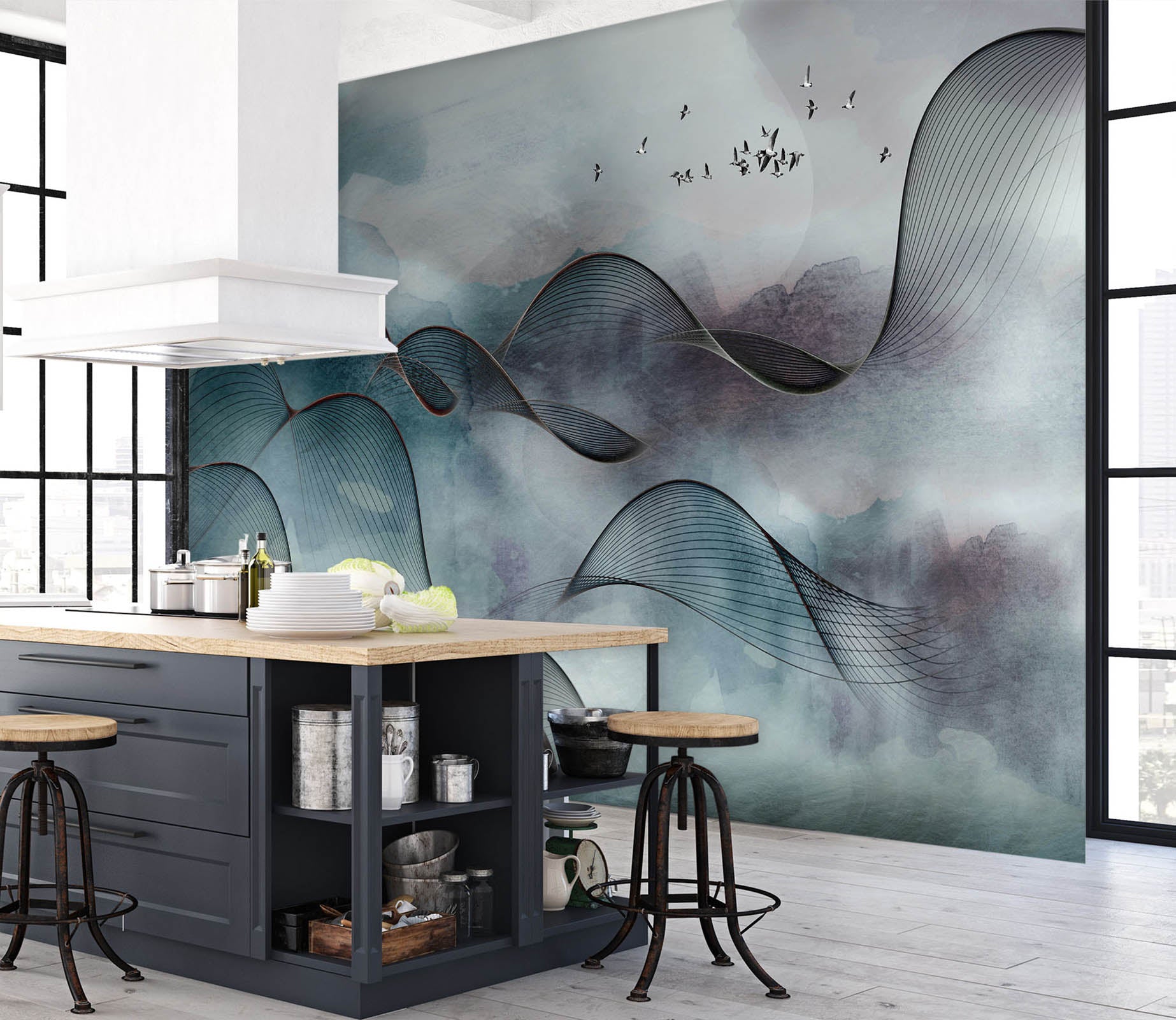 3D Black Wave 1427 Wall Murals