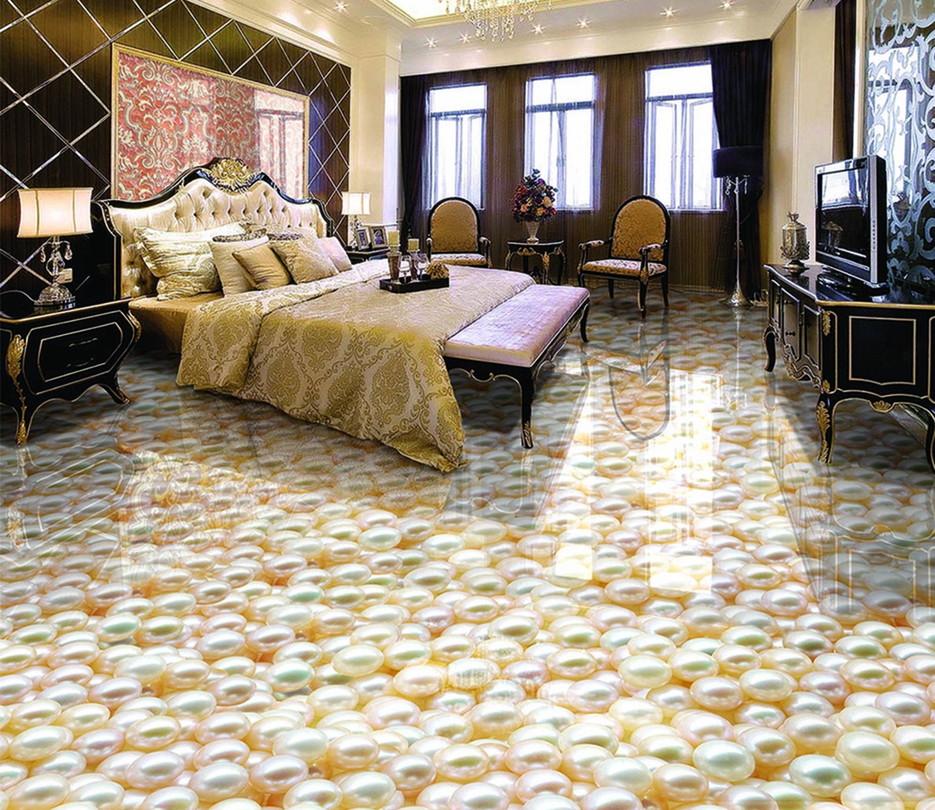 3D White Pearln WG485 Floor Mural Wallpaper AJ Wallpaper 2 