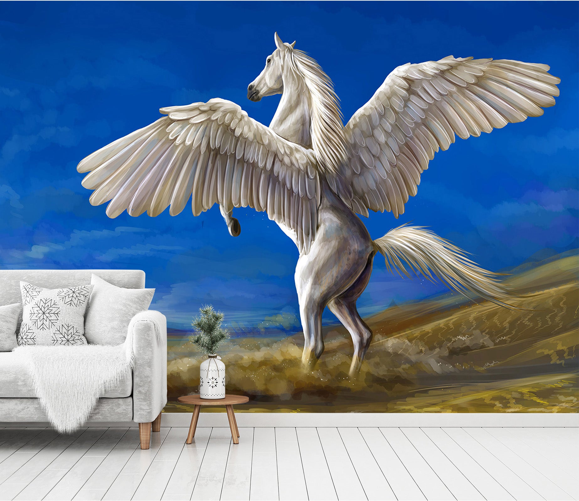 3D Pegasus Grassland 318 Wall Murals