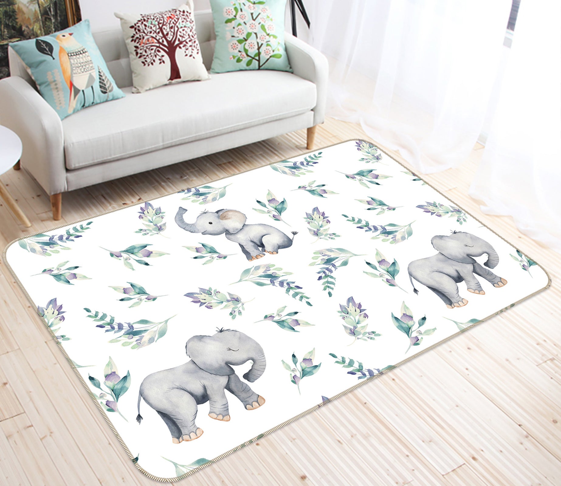 3D Elephant Leaf 028 Uta Naumann Rug Non Slip Rug Mat