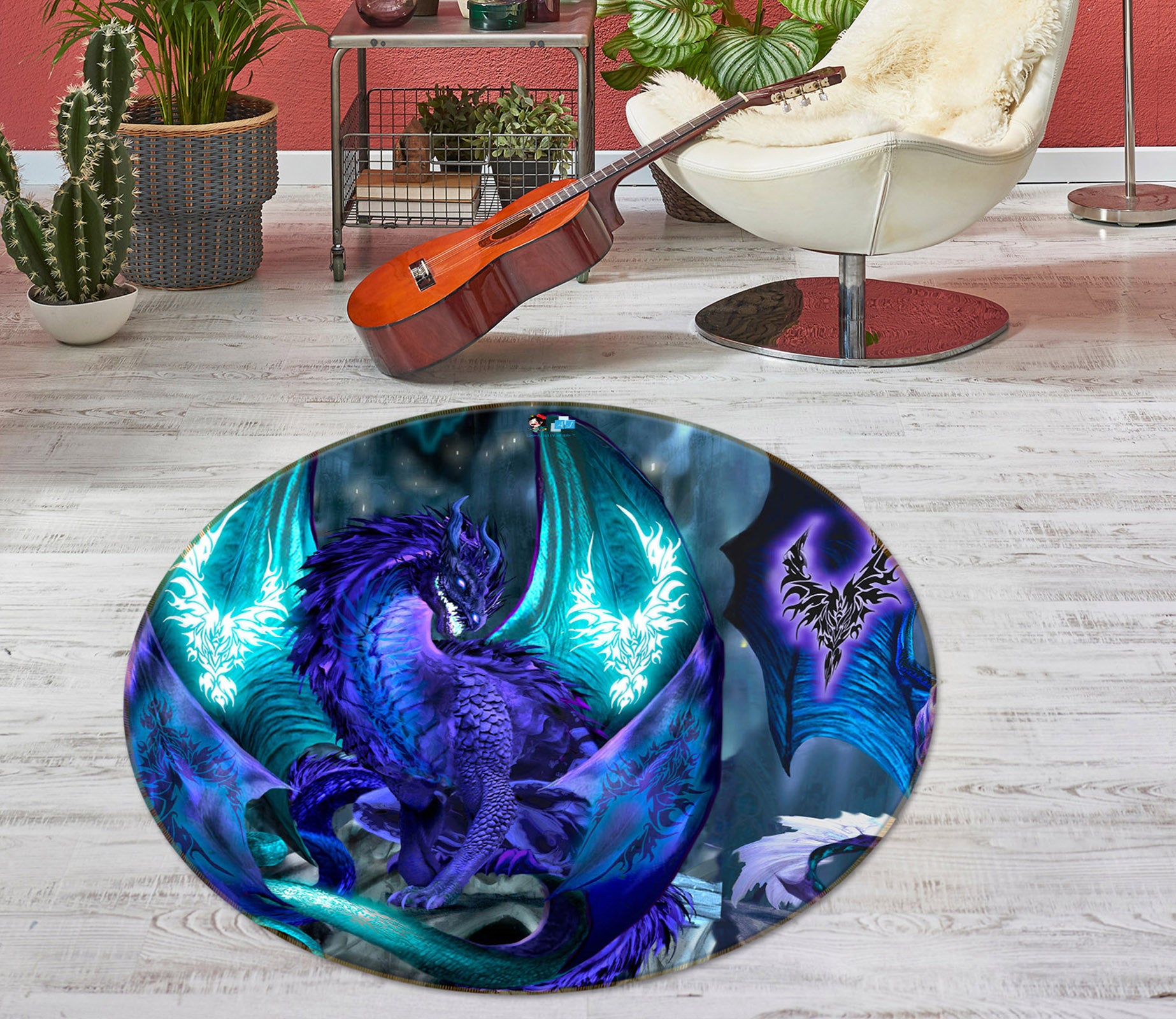 3D Purple Dragon 8372 Ruth Thompson Rug Round Non Slip Rug Mat