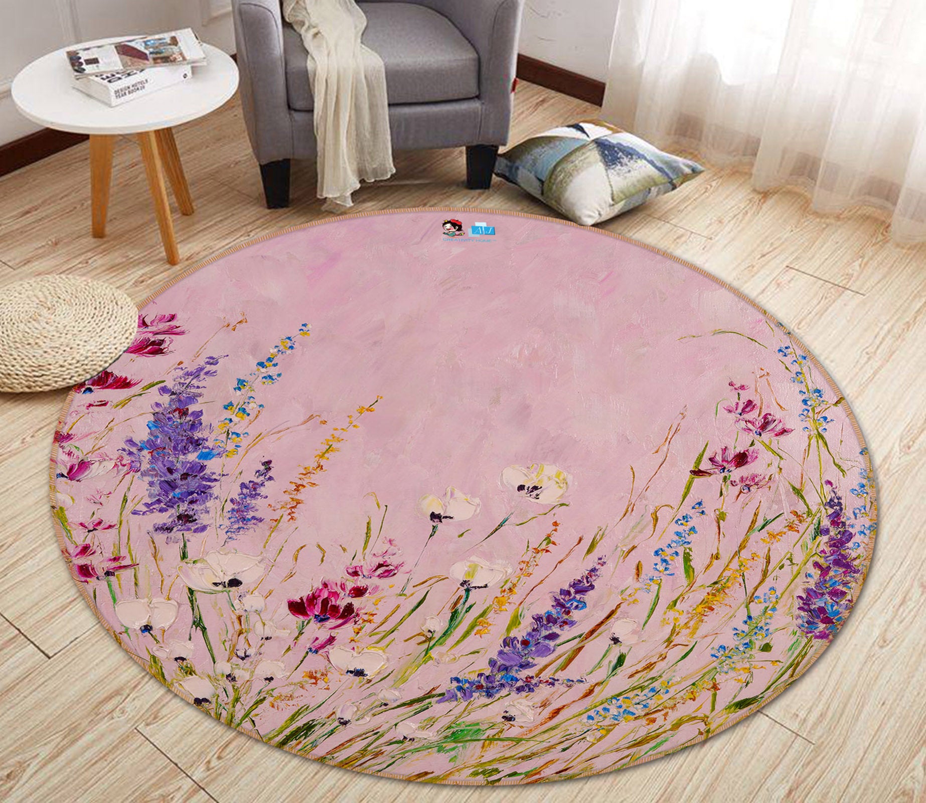 3D Lavender Flower 871 Skromova Marina Rug Round Non Slip Rug Mat