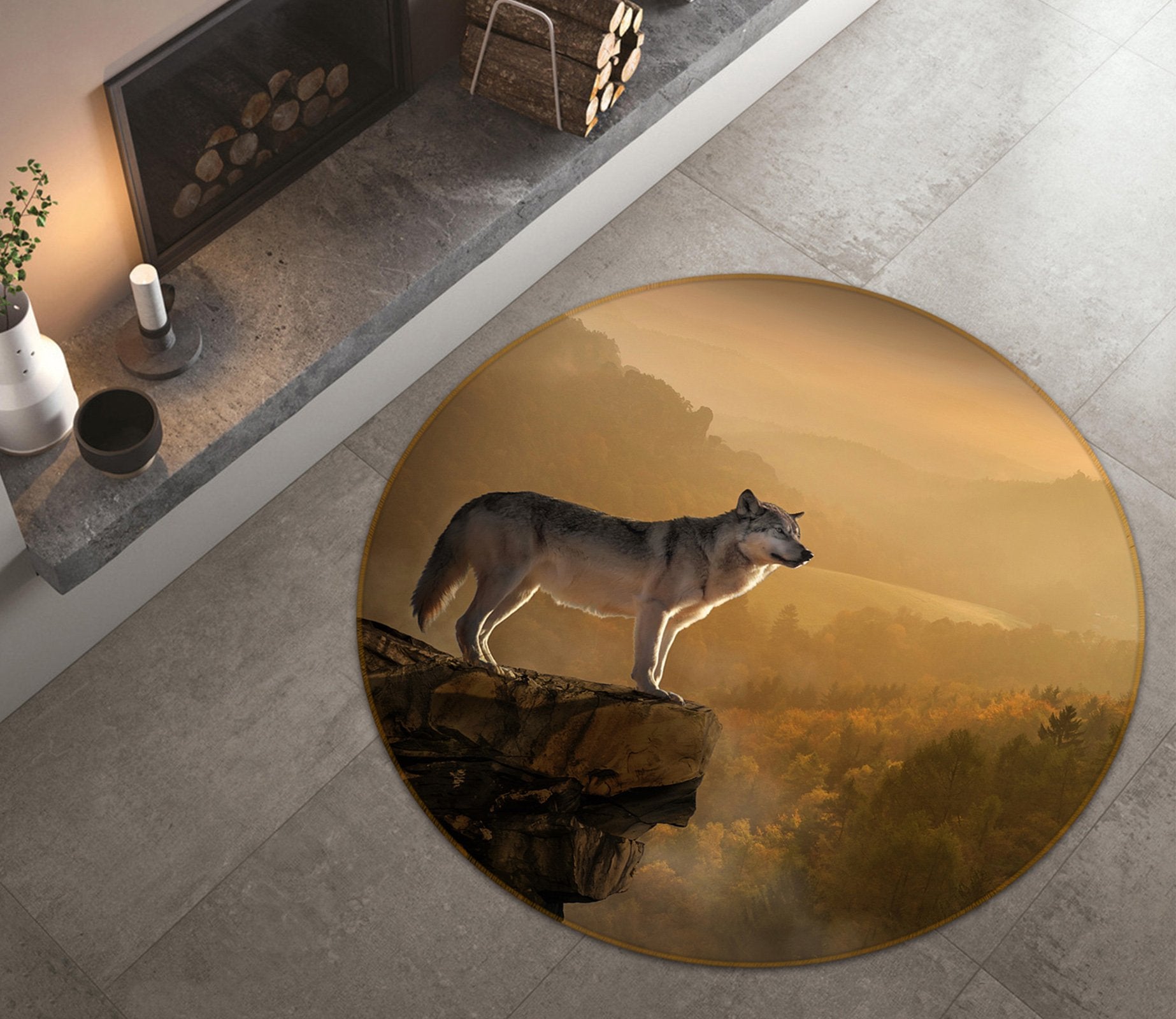 3D Mountain Wolf 111 Animal Round Non Slip Rug Mat Mat AJ Creativity Home 