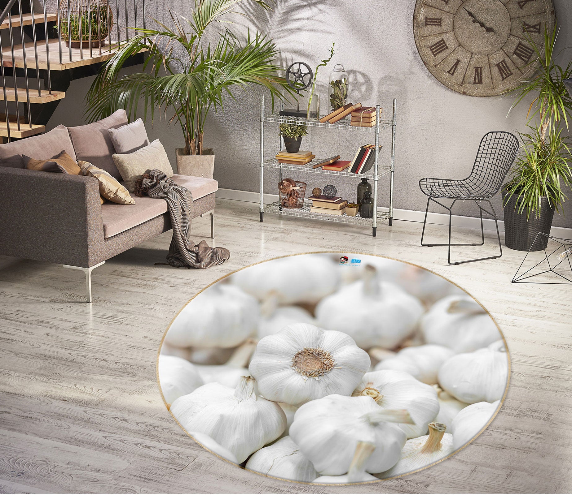 3D Kitchen Garlic 7549 Assaf Frank Rug Round Non Slip Rug Mat