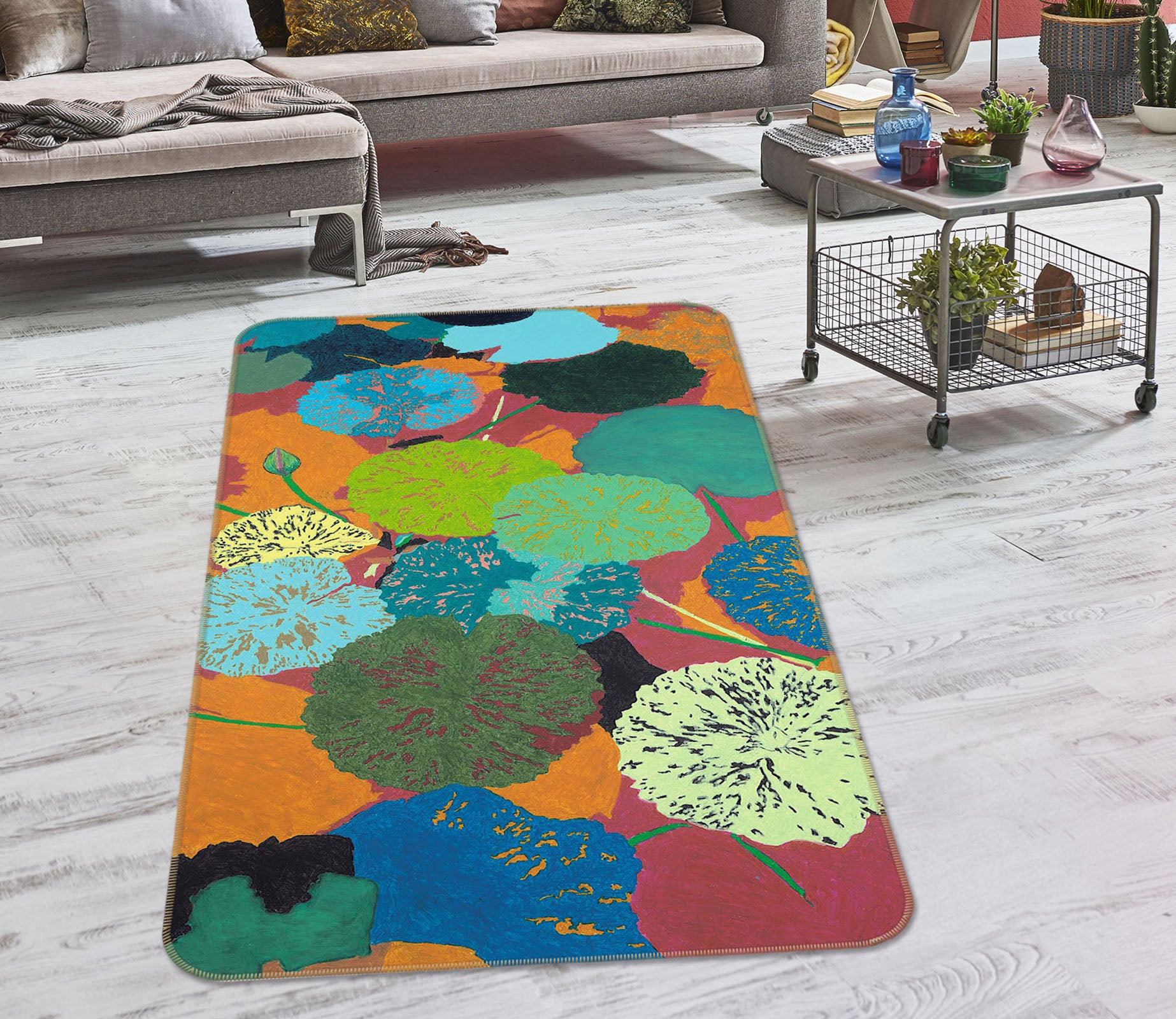 3D Color Lotus Leaf 3034 Allan P. Friedlander Rug Non Slip Rug Mat