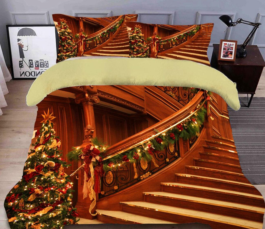 3D Stairs 32040 Christmas Quilt Duvet Cover Xmas Bed Pillowcases