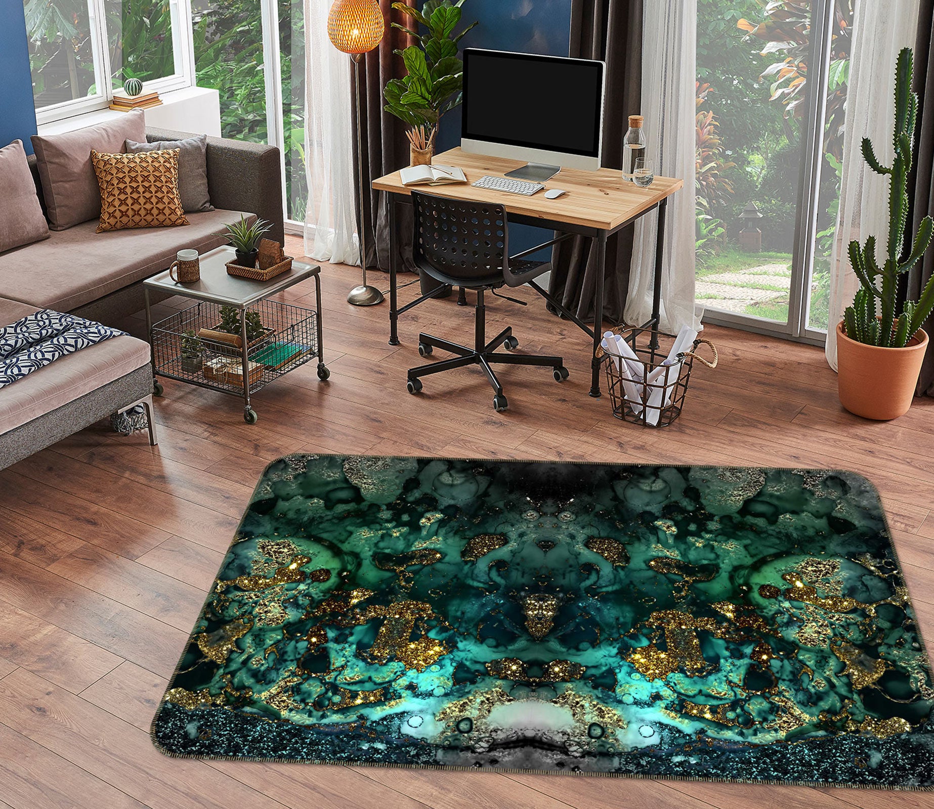 3D Green Abstract 062 Uta Naumann Rug Non Slip Rug Mat