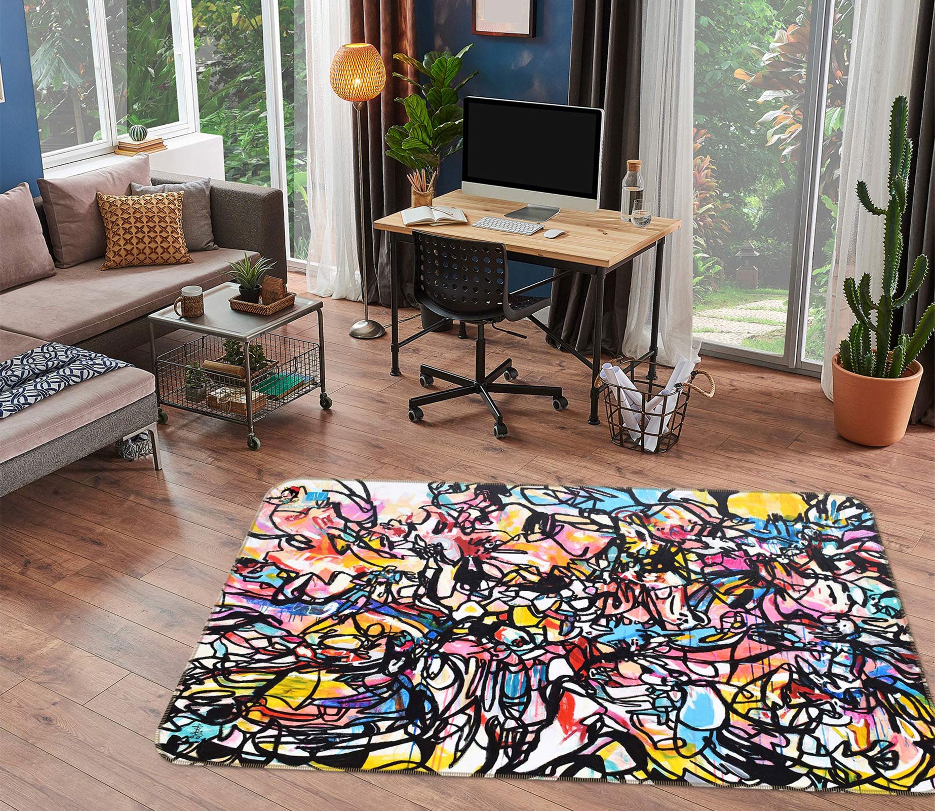 3D Colored Black Lines 123114 Misako Chida Rug Non Slip Rug Mat