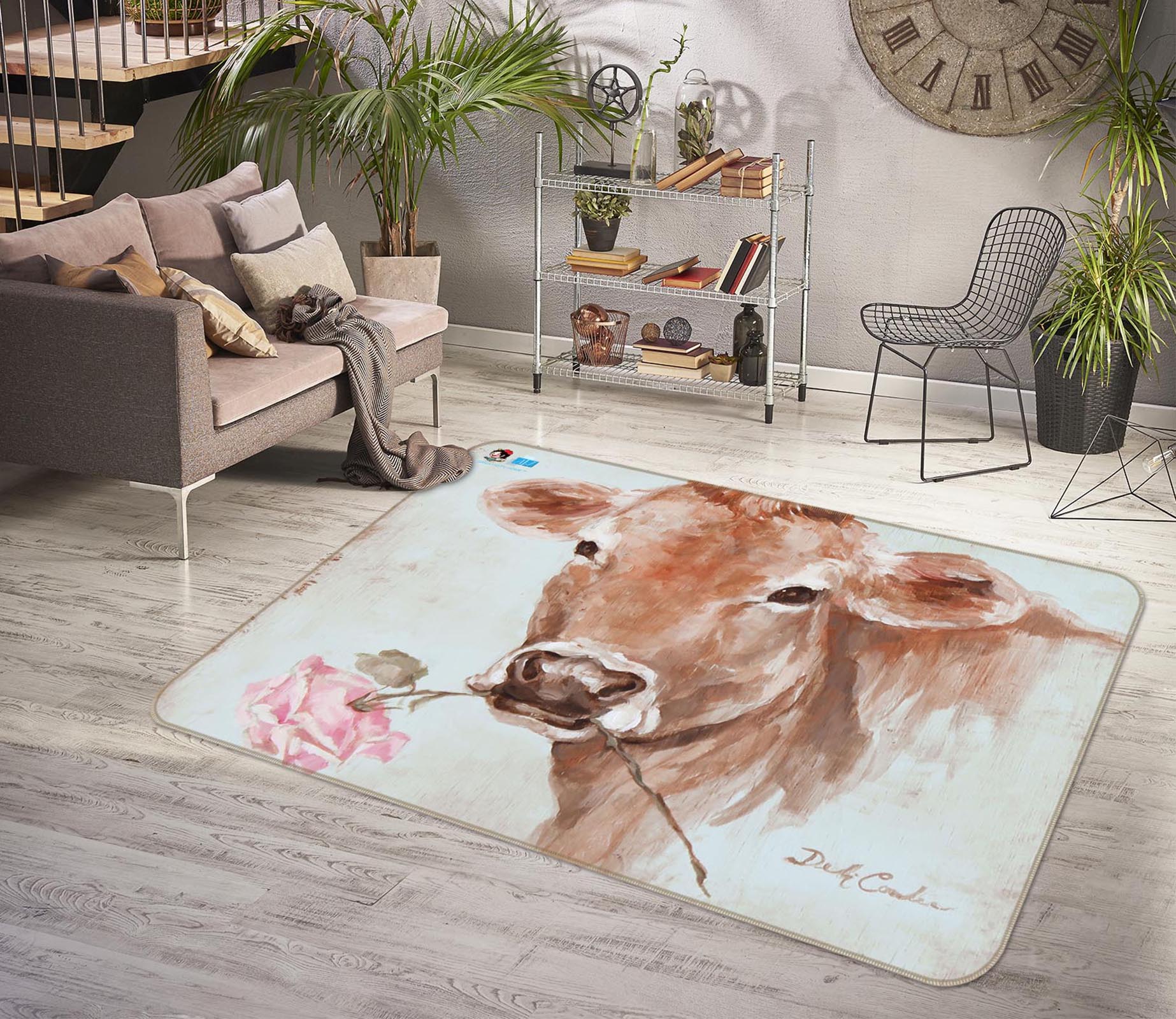 3D Flower Cattle 0204 Debi Coules Rug Non Slip Rug Mat