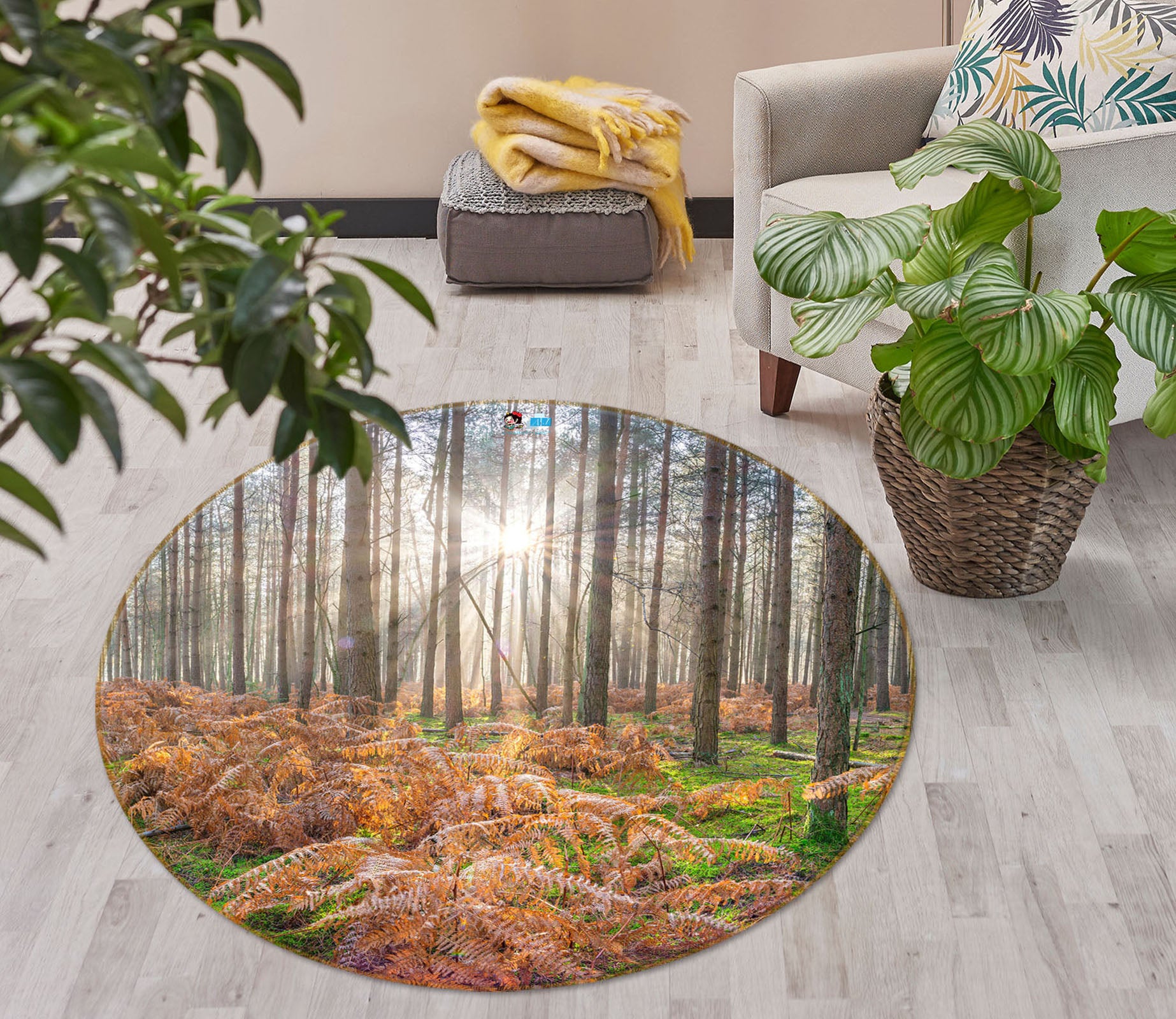 3D Sunshine Forest 7371 Assaf Frank Rug Round Non Slip Rug Mat