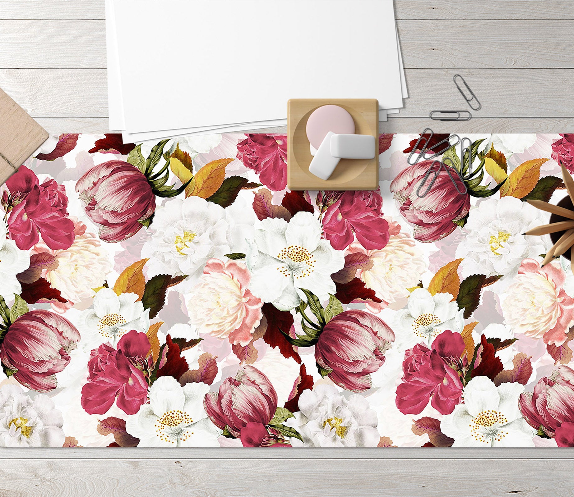 3D White Red Flower Pattern 120205 Uta Naumann Desk Mat