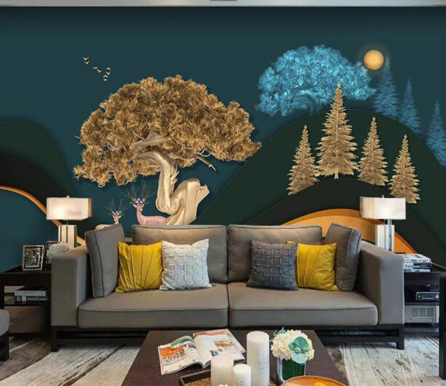 3D Lush Tree Fawn WC1917 Wall Murals