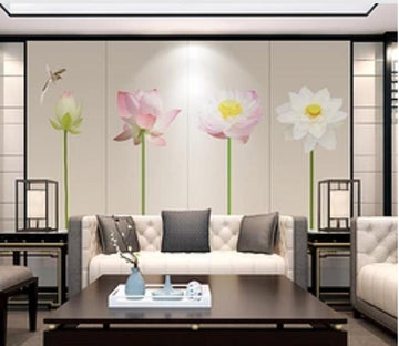 3D Lotus Dragonfly WG829 Wall Murals