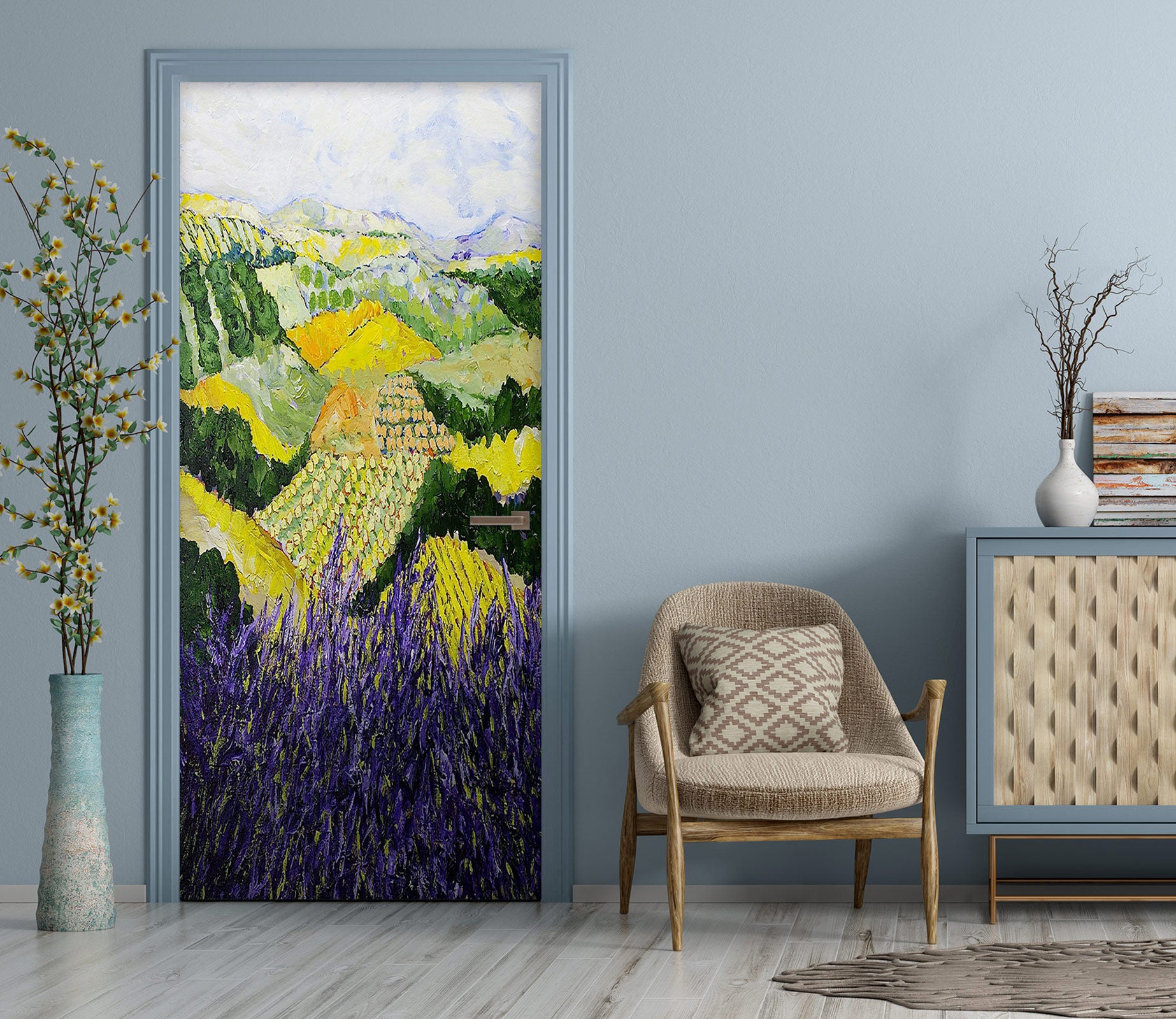 3D Hillside Field Purple Flowers 9320 Allan P. Friedlander Door Mural