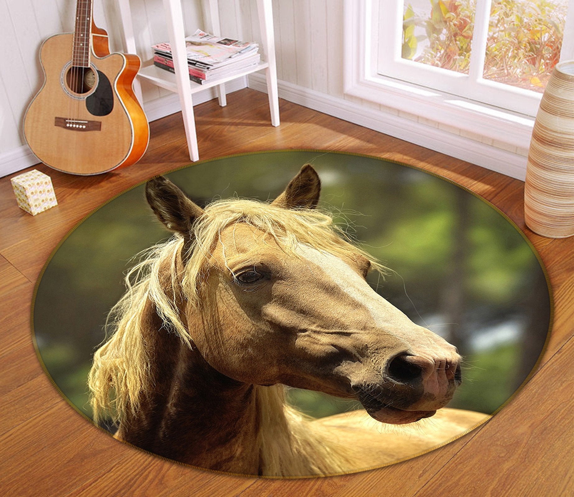 3D Sunshine Horse Head 060 Animal Round Non Slip Rug Mat Mat AJ Creativity Home 