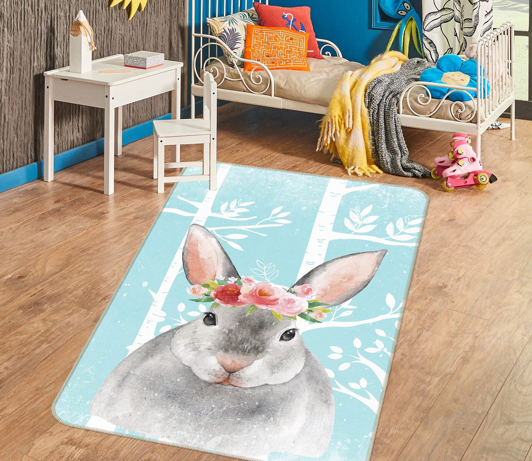 3D Gray Rabbit 140 Uta Naumann Rug Non Slip Rug Mat