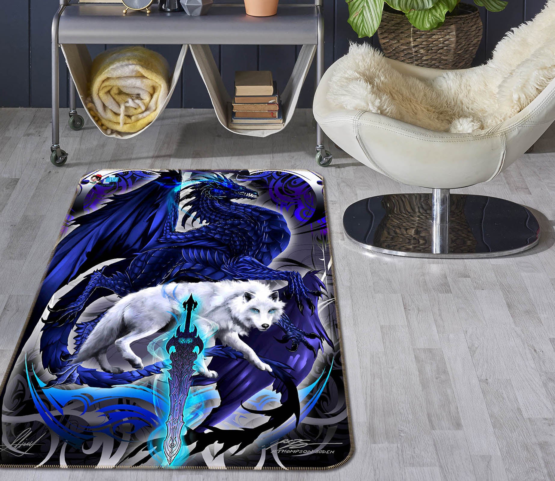 3D Dragon Wolf 8229 Ruth Thompson Rug Non Slip Rug Mat