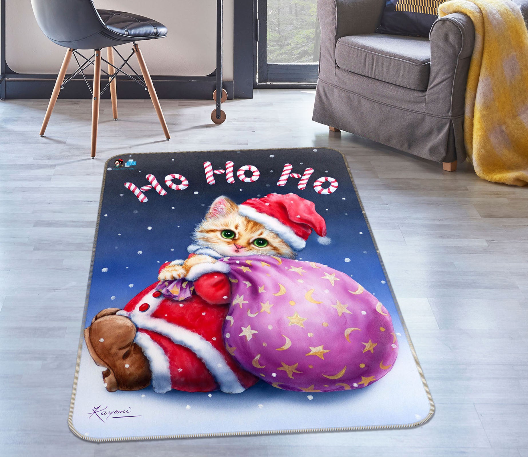 3D Christmas Cat 5687 Kayomi Harai Rug Non Slip Rug Mat