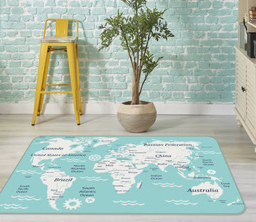 3D White Soil 233 World Map Non Slip Rug Mat