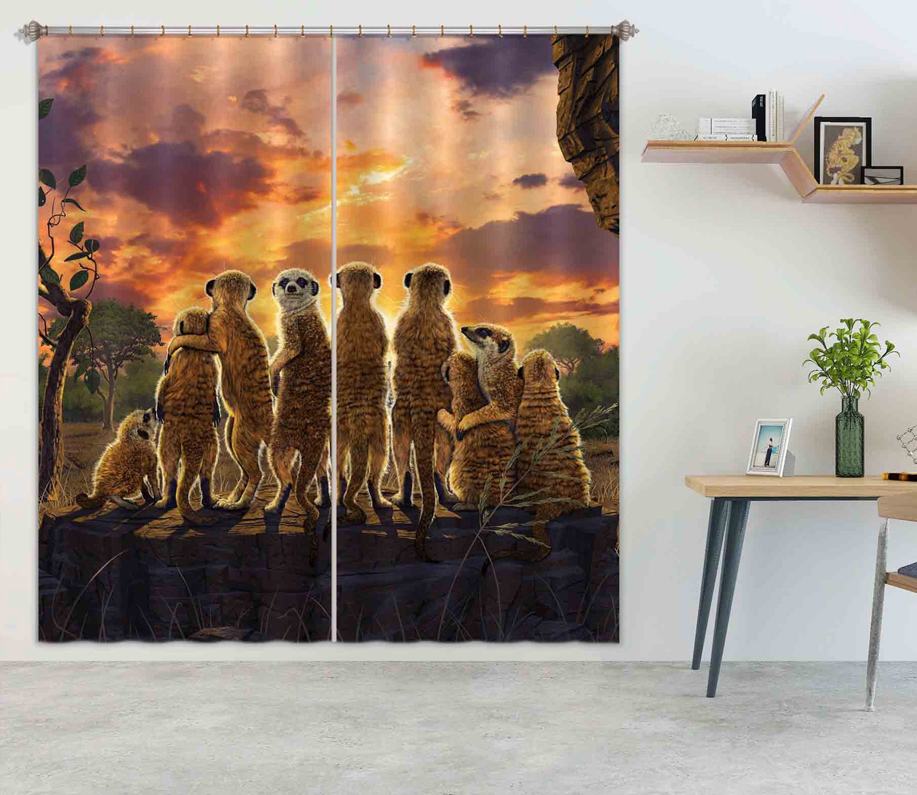 3D Meerkats Def 052 Vincent Hie Curtain Curtains Drapes