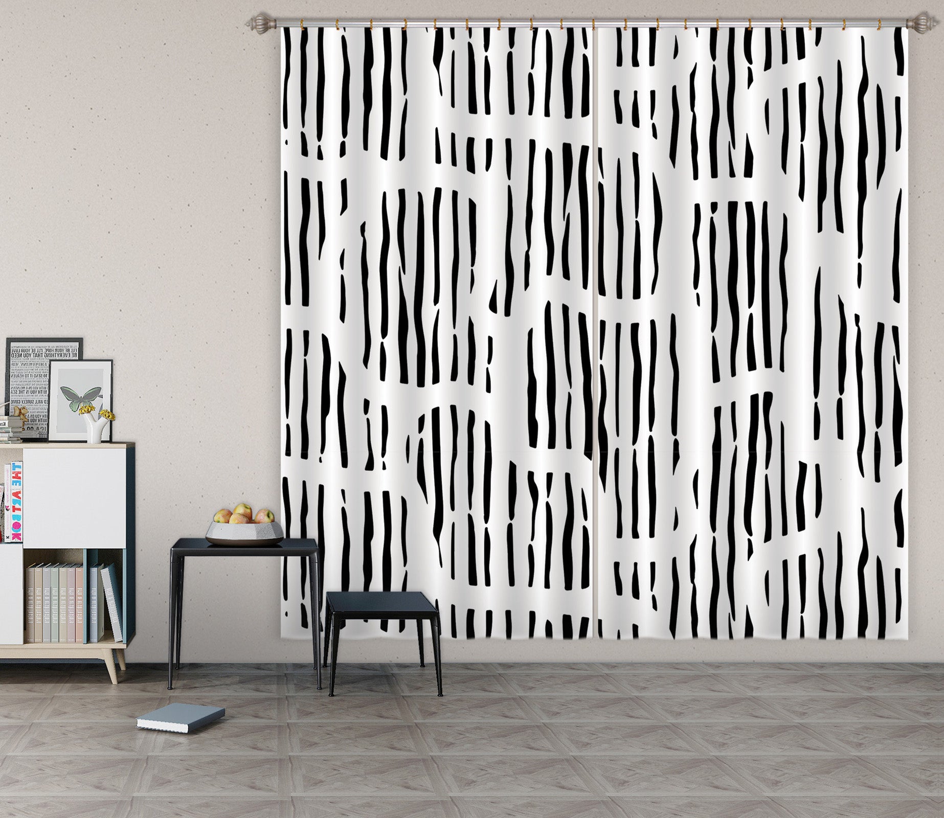 3D Black Strips Pattern 11182 Kashmira Jayaprakash Curtain Curtains Drapes