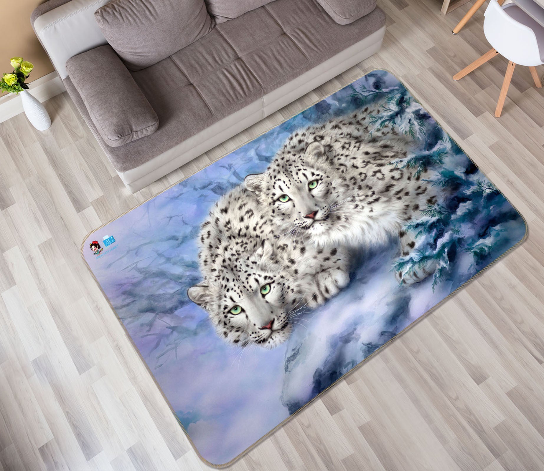 3D Snow Leopard 5660 Kayomi Harai Rug Non Slip Rug Mat