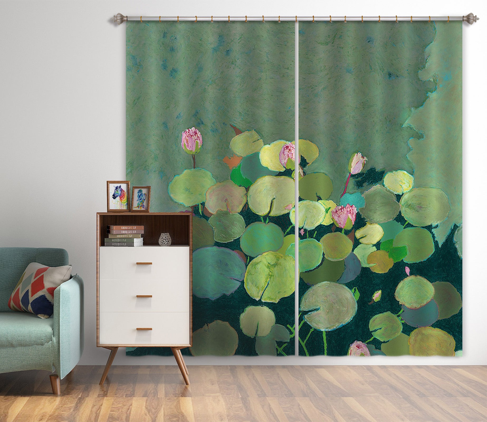 3D Lotus Pond 276 Allan P. Friedlander Curtain Curtains Drapes