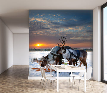 3D Reindeer Sleigh 188 Wall Murals