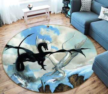 3D Black White Dragon 6112 Ciruelo Rug Round Non Slip Rug Mat