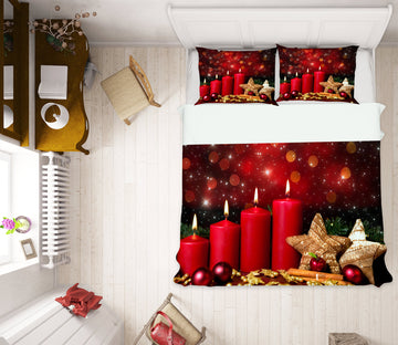 3D Red Candle Star 52110 Christmas Quilt Duvet Cover Xmas Bed Pillowcases