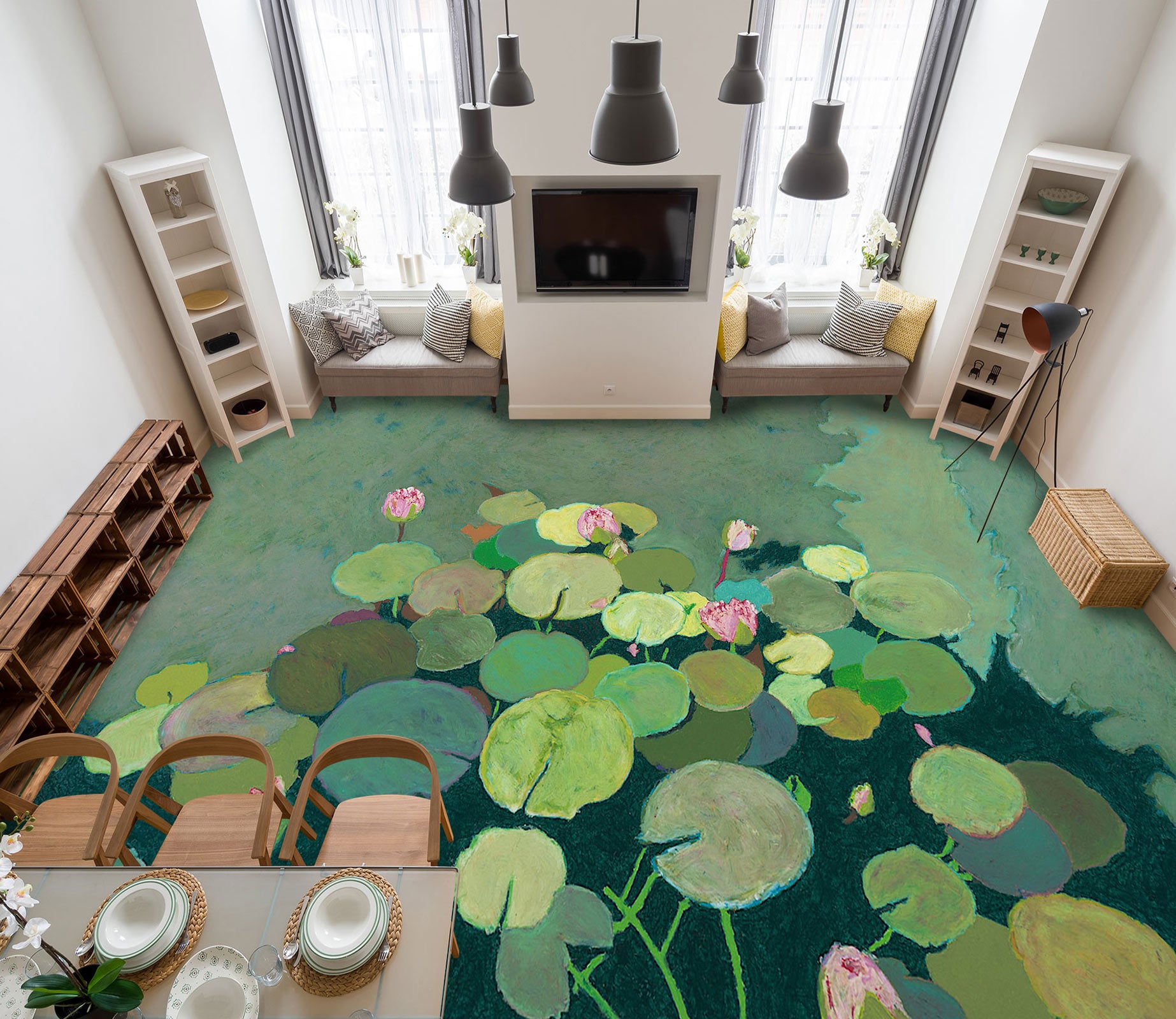 3D Lotus Pond 9686 Allan P. Friedlander Floor Mural  Wallpaper Murals Self-Adhesive Removable Print Epoxy