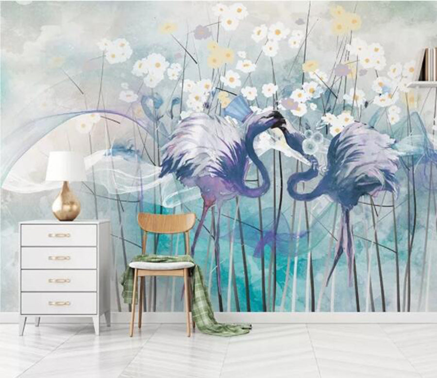 3D Purple Crane Flower WC739 Wall Murals