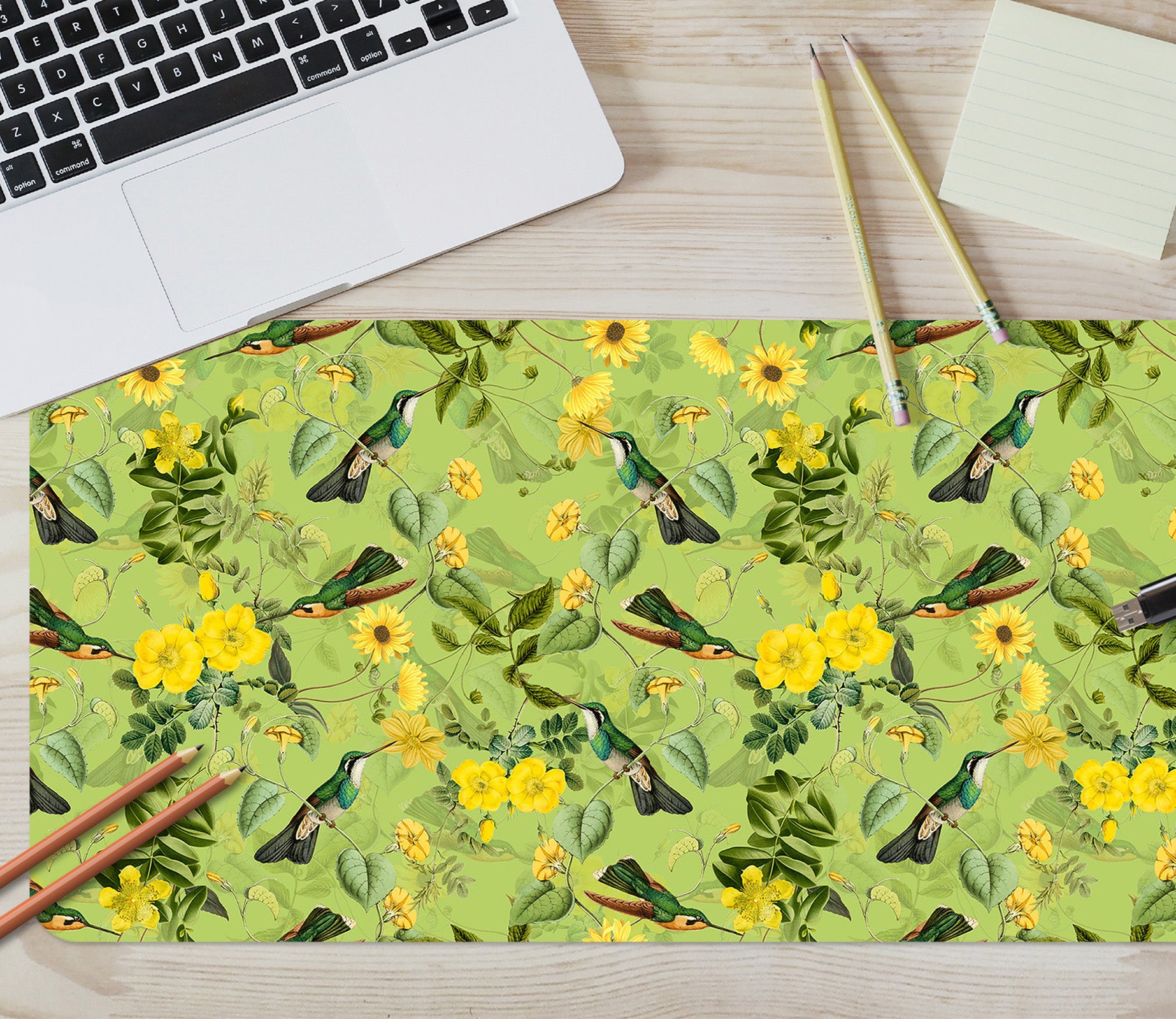 3D Yellow Flower Branch Green Bird 120181 Uta Naumann Desk Mat