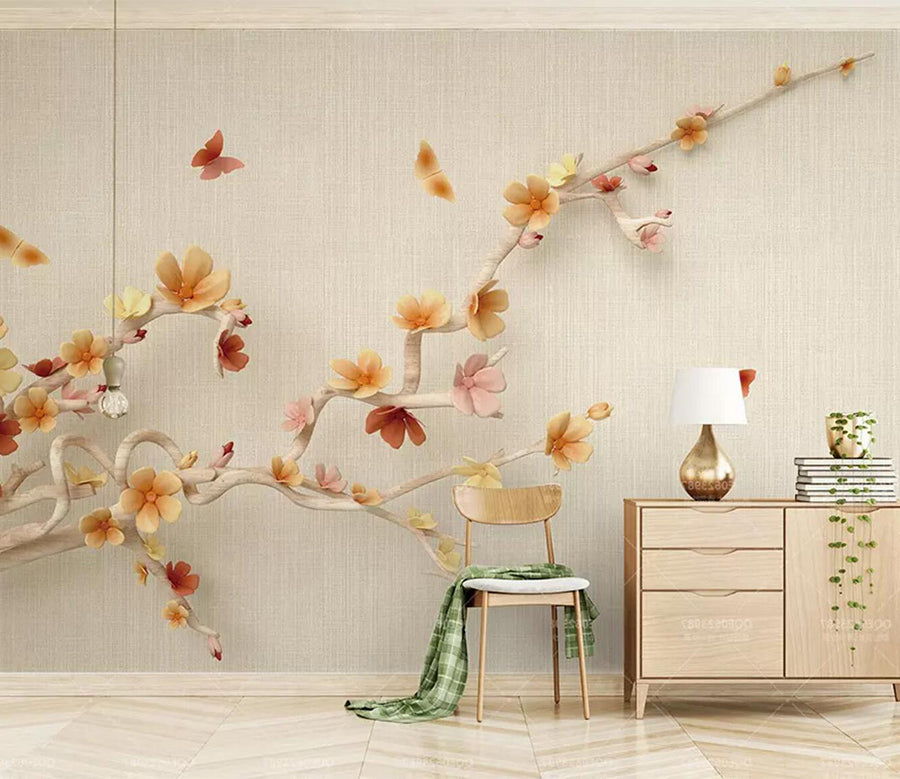 3D Yellow Plum Butterfly WC673 Wall Murals