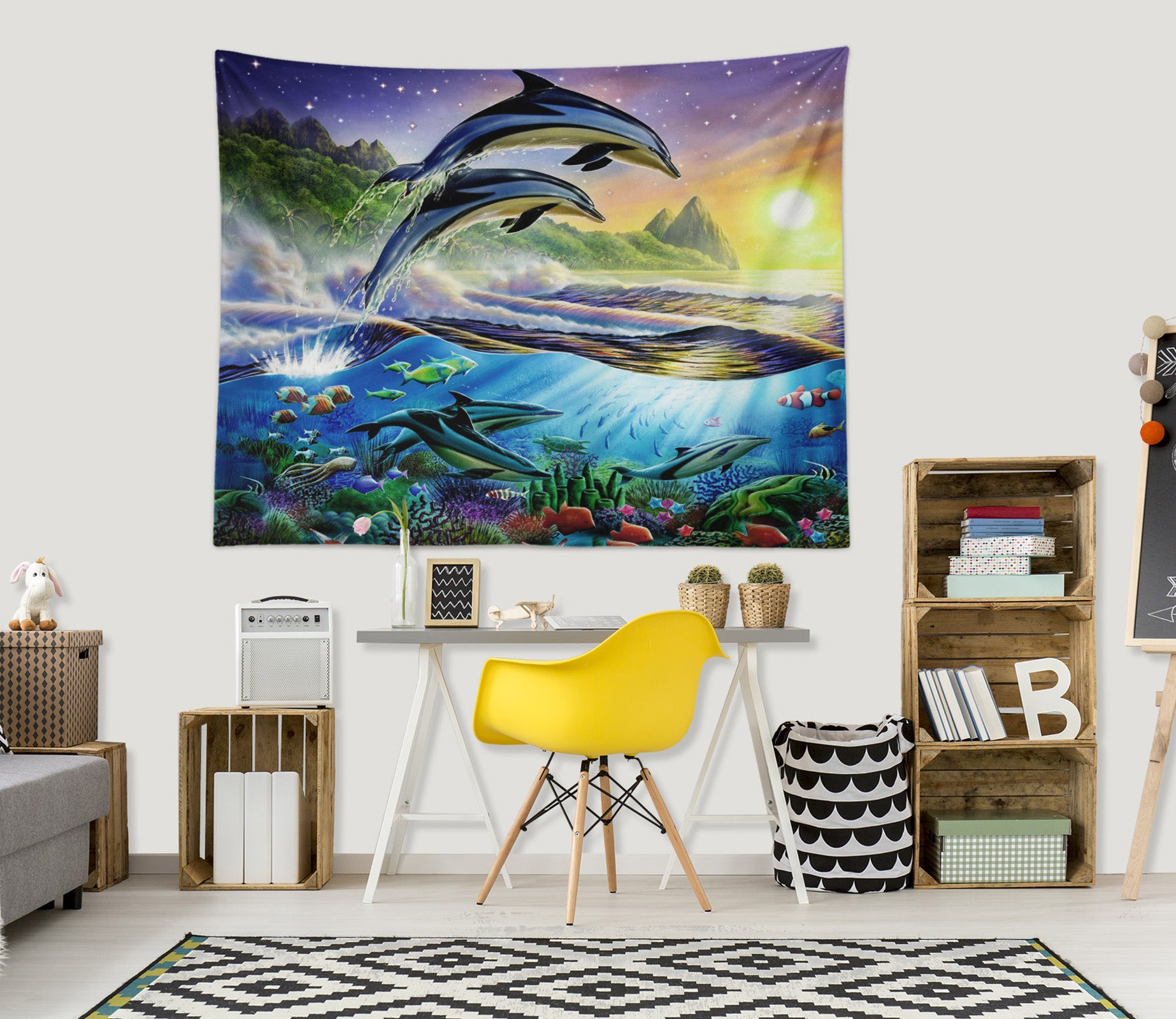 3D Marine Dolphin 106 Adrian Chesterman Tapestry Hanging Cloth Hang