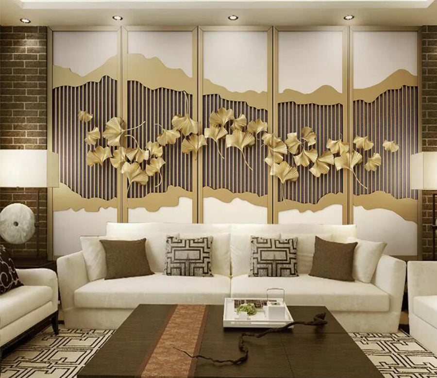 3D Golden Leaves WC146 Wall Murals