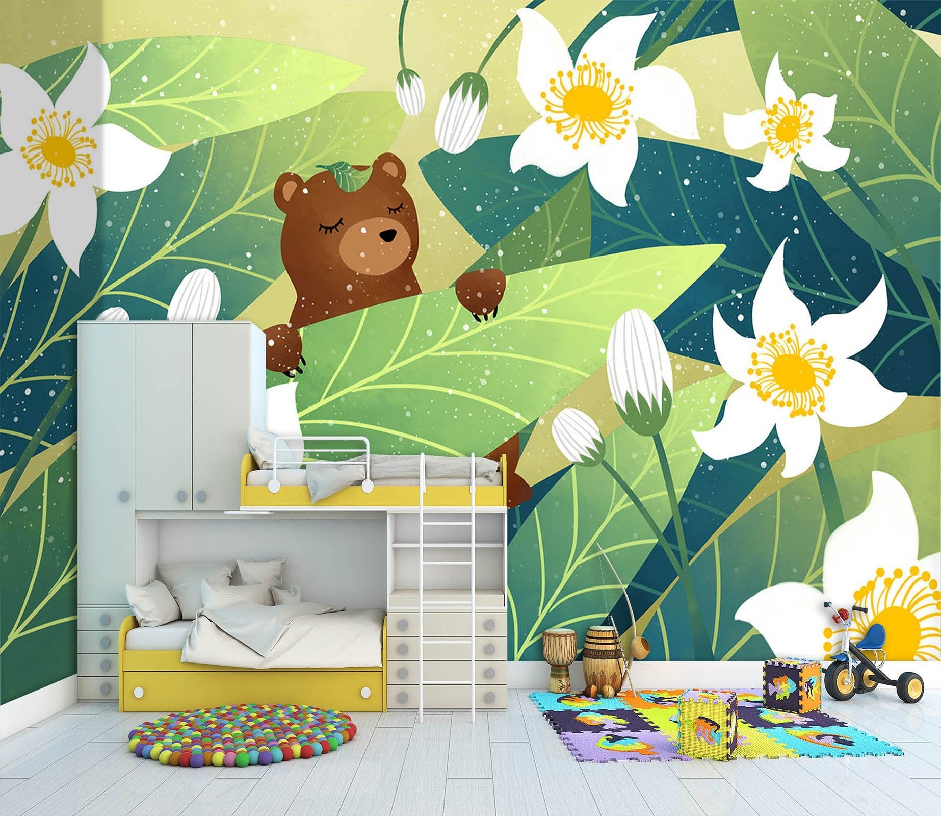 3D Brown Bear Flower 457 Wallpaper AJ Wallpaper 2 