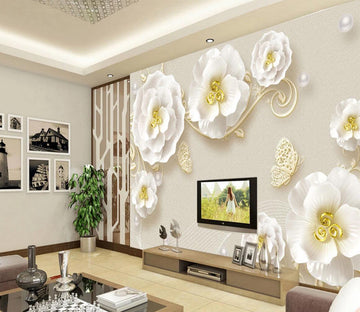 3D Yellow Flower Pearl WC744 Wall Murals