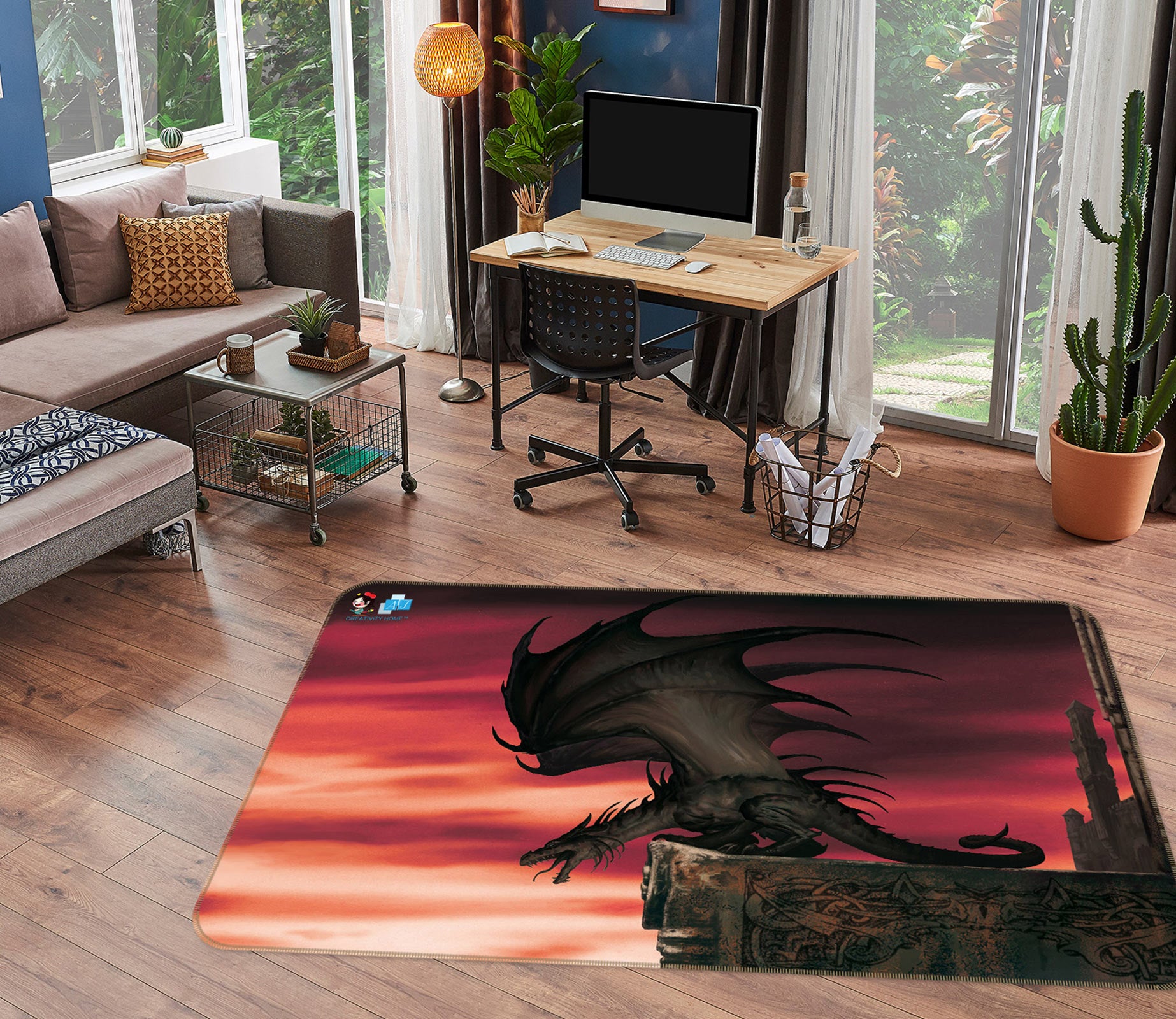 3D Big Winged Dragon 5163 Ciruelo Rug Non Slip Rug Mat