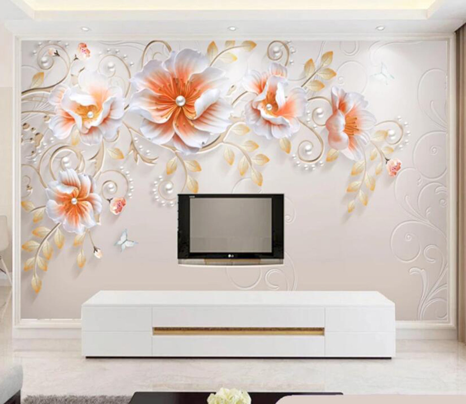 3D Pearl Flower WC79 Wall Murals Wallpaper AJ Wallpaper 2 