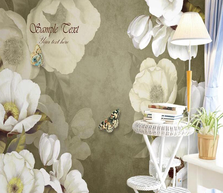 3D Elegant White Flowers 029 Wall Murals