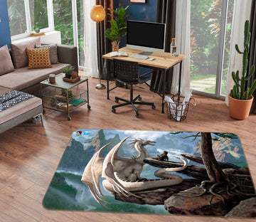 3D White Dragon 5153 Ciruelo Rug Non Slip Rug Mat